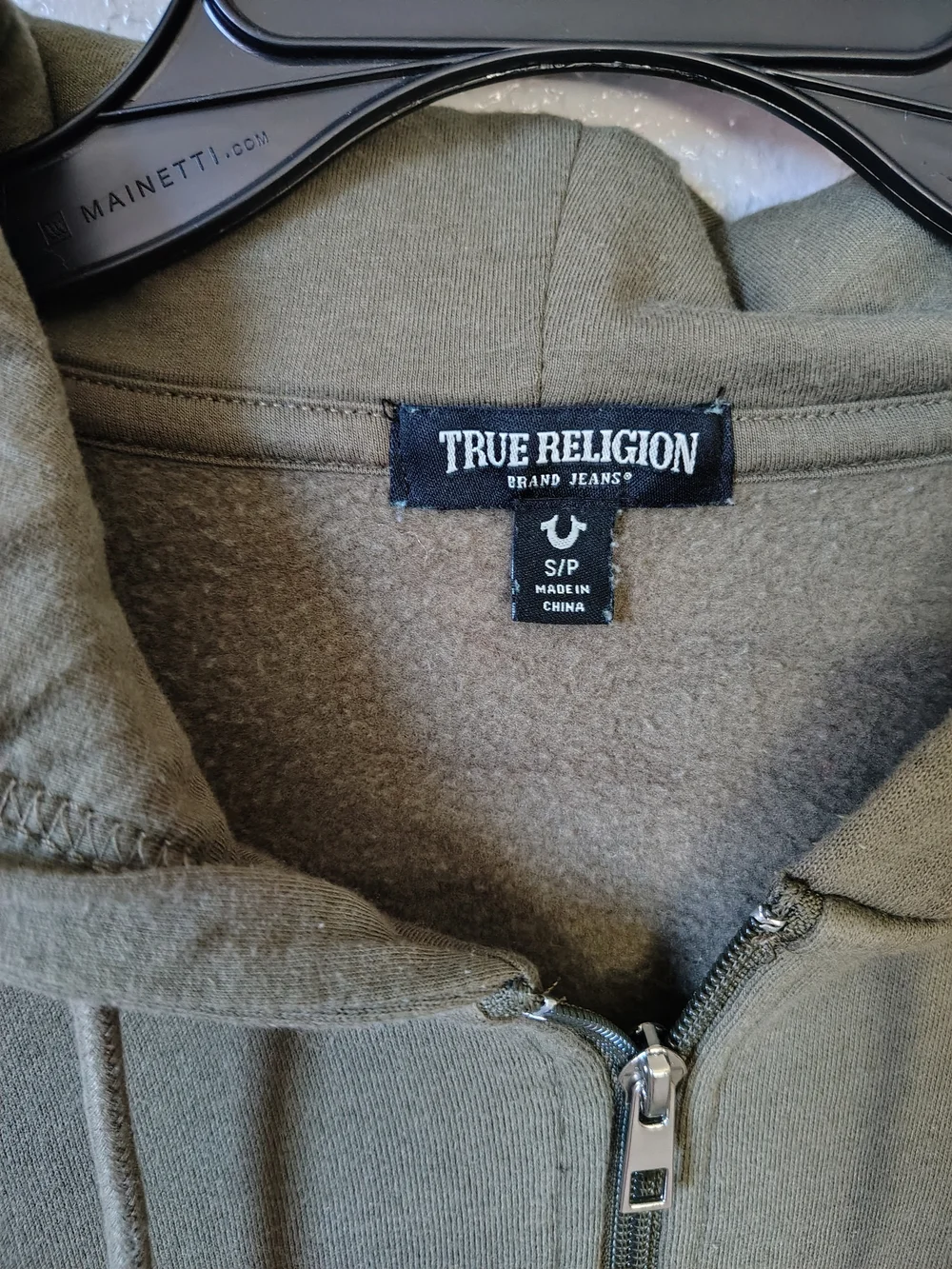 True Religion Olive Zip Hoodie with Gold Horseshoe